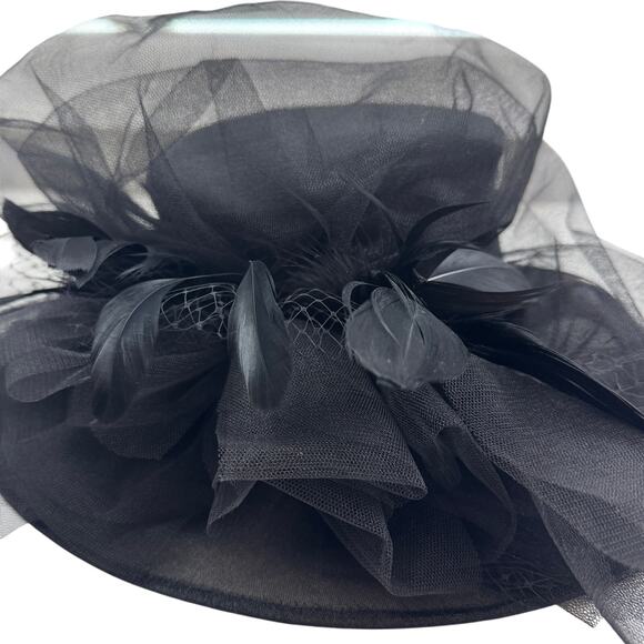 Saferin Black Organza Derby Church Tea Party Classy Statement Hat Women's O/S - Picture 1 of 8